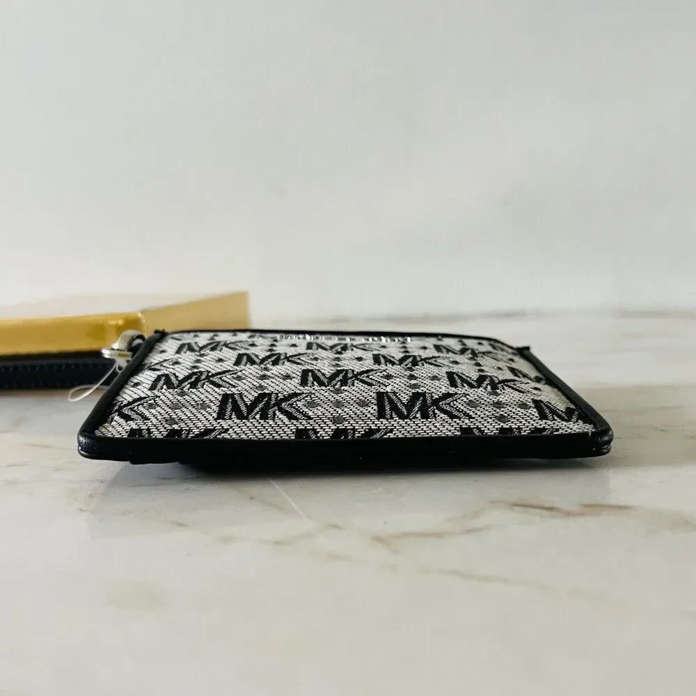 MICHAEL KORS Jet Set Black Cream Leather Small Coin Purse Card Wallet Wristlet